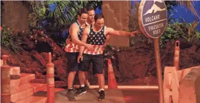  ?? ADAM ROSE/NETFLIX ?? A team of triplets evaluates an escape route during the Netflix reality competitio­n, “Floor Is Lava.”