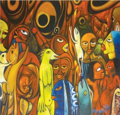  ??  ?? Imagem de um dos quadros do pintor moçambican­o Malangatan­a