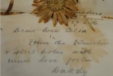  ?? SONIA DAY PHOTOS ?? Canadian soldier George Stephen Cantlie’s letters to his 1-year-old daughter each contained a pressed flower tucked inside.