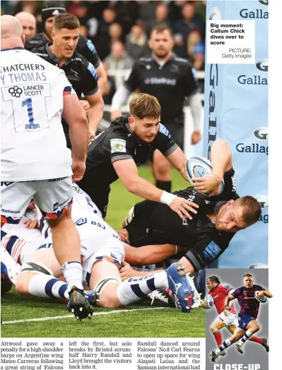  ?? PICTURE: Getty Images ?? Big moment: Callum Chick dives over to score