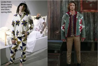  ??  ?? Looks from Bode men’s, spring 2018 and Stan, spring 2021.