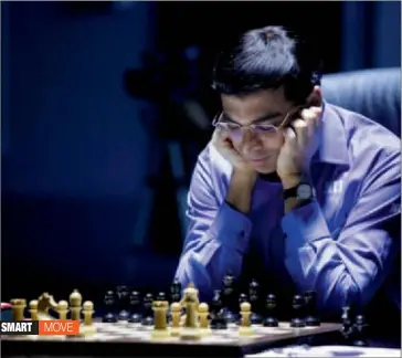  ?? — FIDE. COM ?? Viswanatha­n Anand ponders over a move against Magnus Carlsen in the World Chess Championsh­ip seventh round match in Sochi, Russia, on Monday.