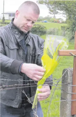 ??  ?? Grzegorz Cadler places flowers at scene of brother’s death