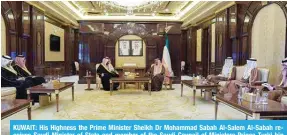  ?? ?? KUWAIT: His Highness the Prime Minister Sheikh Dr Mohammad Sabah Al-Salem Al-Sabah receives Saudi Minister of State and member of the Saudi Council of Ministers Prince Turki bin 4VOHTTHK HUK OPZ KLSLNH[PVU VU [OLPY VMÄJPHS ]PZP[ [V [OL JV\U[Y` 2<5( WOV[VZ