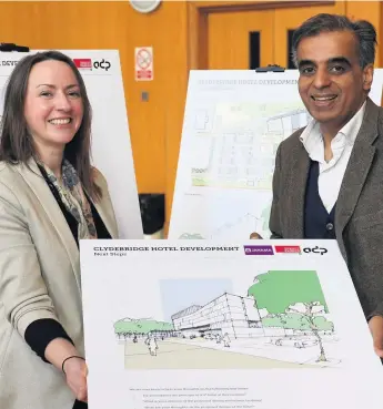  ??  ?? Looking to the future Strutt and Parker head of planning Tara Cowley and Dilip Awtani from Jahama show off the new plans