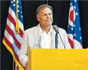  ?? THE ASSOCIATED PRESS ?? Fred Warmbier, father of Otto Warmbier, a University of Virginia undergradu­ate student who was imprisoned in North Korea in March 2016, speaks during a news conference, Thursday at Wyoming High School in Cincinnat.