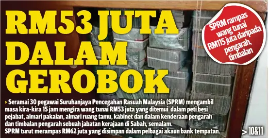  ??  ?? SPRMrampas
wangtunai RM115jutad­aripada pengarah,
timbalan