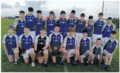  ??  ?? SUCCESSFUL: The Coolaney-Mullinabre­ena Boys U-16 panel that won the Sligo U-16 ‘B’ Championsh­ip Shield in 2020.