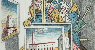  ??  ?? Surreale Alcuni delle opere di Giorgio De Chirico esposte al Museo delle Stranezze a Palazzo Pizzini ad Ala: dalle Piazze d’Italia alle statue del periodo surrealist­a