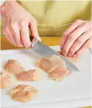  ??  ?? To yield thin slices that have a large surface area, cut the slices, crosswise, at a steep angle.