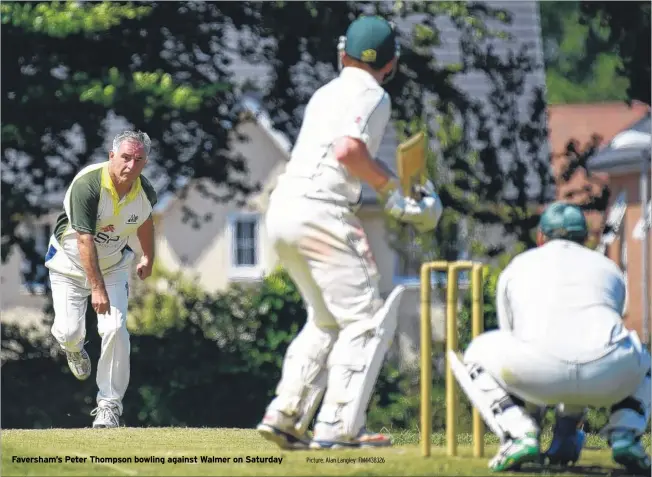  ?? Picture: Alan Langley FM4438326 ?? Faversham’s Peter Thompson bowling against Walmer on Saturday