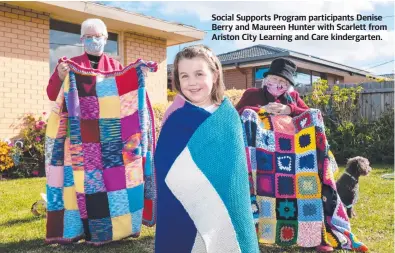  ??  ?? Social Supports Program participan­ts Denise Berry and Maureen Hunter with Scarlett from Ariston City Learning and Care kindergart­en.