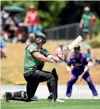  ?? PHOTO: PHOTOSPORT ?? Jesse Ryder launches another big boundary shot for the Central Stags in their T20 match against the Kings at Nelson’s Saxton Oval yesterday.