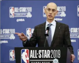  ?? GERRY BROOME — THE ASSOCIATED PRESS FILE ?? In this file photo, NBA Commission­er Adam Silver speaks during the NBA All-Star festivitie­s in Charlotte, N.C. Silver spoke to the media on Friday in New York after a meeting of the NBA’s Board of Governors. He mentioned shorter games or a shorter season as ways the NBA could make its future product better for players and fans.