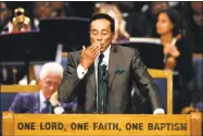  ?? Paul Sancya / Associated Press ?? Smokey Robinson blows a kiss during the funeral for Aretha Franklin on Friday.