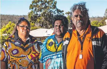  ?? Picture: Dominic Elsome ?? Cherbourg elders Aunty Lavina Dyenevor, Uncle Farran Crawford and Uncle Frank Malone are desperate for help to stop the devastatin­g loss of lives to suicide in the community.