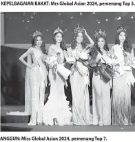  ?? ?? KEPELBAGAI­AN BAKAT: Mrs Global Asian 2024, pemenang Top 5.
ANGGUN: Miss Global Asian 2024, pemenang Top 7.