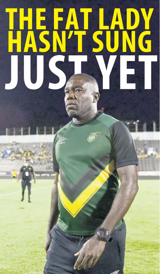  ?? GLADSTONE TAYLOR/MULTIMEDIA EDITOR ?? Reggae Boyz coach Theodore Whitmore casts an unhappy figure after his side only managed a point against the United States inside the National Stadium on Tuesday night.