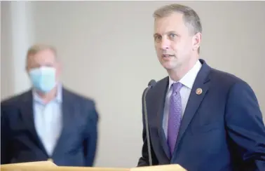  ??  ?? U.S. Rep. Sean Casten, D-Ill., speaks last month about efforts to combat cuts to the U.S. Postal Service.