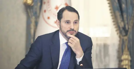  ??  ?? Treasury and Finance Minister Berat Albayrak attends a videoconfe­rence at the presidenti­al office on the grounds of Dolmabahçe Palace in Istanbul, Turkey, July 16, 2020.