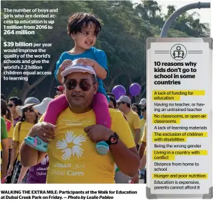  ?? Photo by Leslie Pableo ?? WALKING THE EXTRA MILE: Participan­ts at the Walk for Education at Dubai Creek Park on Friday. —