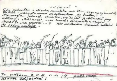  ??  ?? L’incontro Nell’ambito della mostra, venerdì 19 l’incontro Il Teatro di Tadeusz Kantor: testimonia­nze, con Ludka Ryba, attrice del Teatro Cricot 2 (ore 18.30, Spazio AB23; prenotazio­ni 340 3434580) L’artista Tadeusz Kantor (Wielopole, Polonia, 1915 - Cracovia, 1990) è stato uno dei grandi innovatori del teatro contempora­neo, oltre che pittore, regista e scenografo Le immagini In alto: bozzetto di Kantor per lo spettacolo Balladyna, 1943. Nella fascia centrale, da sinistra: L’Angelo della Morte, per lo spettacolo Crepino gli artisti, 1985; un altro bozzetto per lo stesso spettacolo; e, sopra, Il vecchio giocatore di carte, bozzetto per Crepino gli artisti, 1985; sotto: Ritratto di un ragazzo, 1990. A destra: schizzo per il ciclo Dalej juz nic («Nient’altro»), 1990