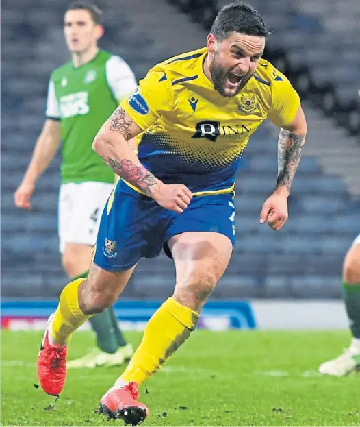  ??  ?? Craig Conway wheels away after scoring the third which wrapped up the Saints’ place in the Final