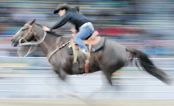  ?? FILES ?? Barrel rider Katie Garthwaite, from Merritt, has worked as a stuntwoman on a number of Hollywood films, including Leonardo DiCaprio’s The Revenant.