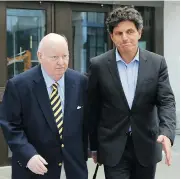  ?? PATRICK DOYLE / THE CANADIAN PRESS ?? Senator Mike Duffy, left, leaves the Ottawa courthouse with his lawyer, Lawrence Greenspon, on Wednesday.