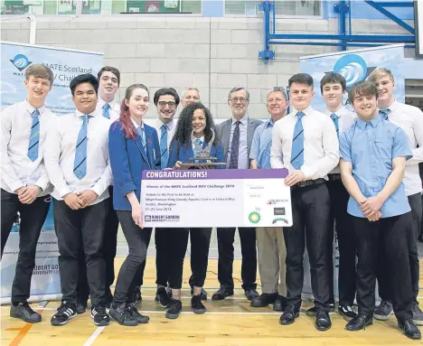 ??  ?? A TEAM of young engineers from Grove Academy have triumphed in an annual competitio­n at Robert Gordon University (RGU) and will now travel to Seattle to take their place in the internatio­nal final.
The team were taking part in the Scottish MATE ROV...
