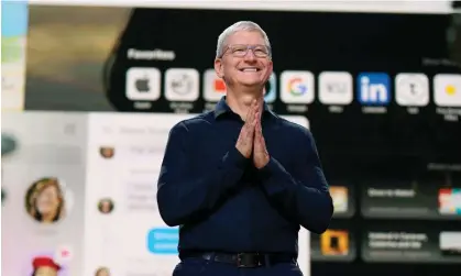  ?? ?? Apple CEO Tim Cook at the 2020 Apple worldwide developers conference. Photograph: Brooks Kraft/Apple/EPA