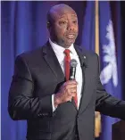  ?? GETTY IMAGES ?? Sen. Tim Scott, R-S.C., delivers remarks at the Charleston County Republican Party’s Black History Month Banquet Feb. 16 in South Carolina.
