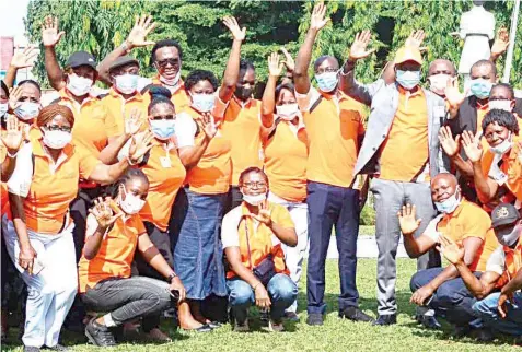  ??  ?? Chief Medical Director, University of Benin Teaching Hospital ( UBTH), Benin City, Edo State, Prof. Darlington Obaseki ( second right), flanked by healthcare workers during the flagging off of the 2021 World Hands Hygiene Day with the theme, “Achieving health hygiene at the point of care” held at the hospital ... yesterday. PHOTO: MICHAEL EGBEJULE