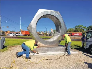  ??  ?? PACKER FASTENER Packer Fastener in Green Bay this month unveiled what it’s calling the world's largest nut. If you want to visit the impressive hardware, it's at Ashland and Lombardi avenues, not far from Lambeau Field.