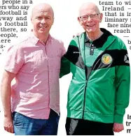  ??  ?? In the pink: Peter Canavan (left) with kidney transplant recipient John McAleer, the oldest member of Transplant Team Ireland