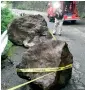  ?? AP ?? Fallen rocks block a road after an earthquake in Otaki village, central Japan, Sunday. —