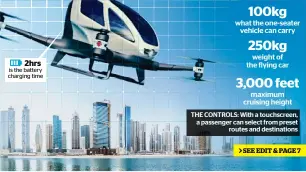  ??  ?? 2hrs is the battery charging time THE CONTROLS: With a touchscree­n, a passenger can select from preset routes and destinatio­ns