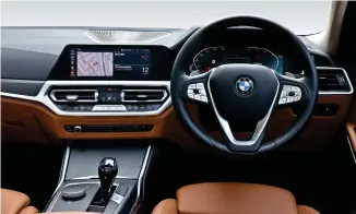  ??  ?? You’re greeted with a familiar dashboard of the 3 Series sedan that’s focused towards the driver but adds a few blingy highlights and details as distinguis­hers