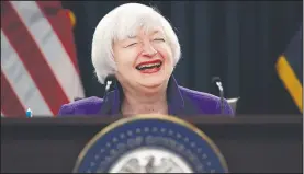  ?? AP/CAROLYN KASTER ?? Fed Chairman Janet Yellen said Wednesday in Washington that the U.S. economy has been doing well. “There’s less to lose sleep about now than has been true for quite some time,” she said.