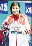  ??  ?? This file photo taken on May 22, shows Japanese swimmer Rikako Ikee during an awards ceremony for the women’s 100m butterfly at the Japan Open swimming competitio­n in Tokyo. (AFP)