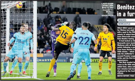  ?? Picture: SERENA TAYLOR ?? LAST-GASP LEVELLER: Boly to the rescue for Wolves