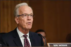  ?? MARIAM ZUHAIB / AP FILE (2022) ?? U.S. Sen. Jerry Moran, R-kan., speaks during a Senate Appropriat­ions subcommitt­ee hearing May 3, 2022, on Capitol Hill. Moran was reelected in November, but shortly after the election his campaign discovered it had inadverten­tly paid $345,000 to what Moran’s campaign treasurer described as a “third-party cyber-criminal.”