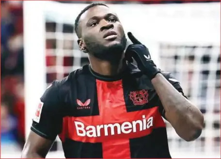  ?? ?? Victor Boniface will be in action after returning to action for Leverkusen today after the injury that prevented him from playing for Nigeria at AFCON 2023 in Côte d’Ivoire