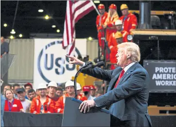  ?? EVAN VUCCI — THE ASSOCIATED PRESS ?? President Donald Trump speaks on trade at Granite City Works Steel Coil Warehouse on Thursday in Granite City, Ill.
