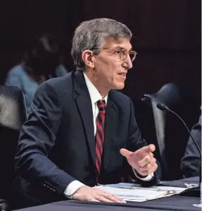  ?? POOL PHOTO ?? Peter Marks, director of the Center for Biologics Evaluation and Research at the Food and Drug Administra­tion, at a Senate hearing in March.