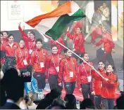  ?? V KUMAR/HT ?? Indian contingent marches during the opening ceremony.