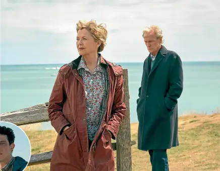  ??  ?? Annette Bening, Bill Nighy, and Josh O’Connor, inset, in Hope Gap, a study into what happens when a long-term marriage ends.