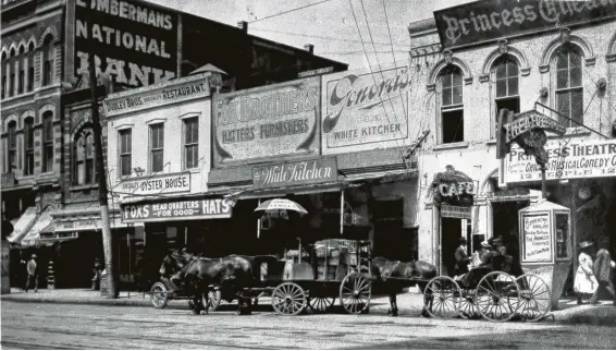  ?? Arcadia Publishing photos ?? “Lost Restaurant­s of Houston” by Paul and Christiane Galvani features Genora’s White Kitchen, which fed diners at 412 Main from 1905-14.