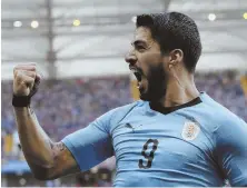  ?? AP PHOTO ?? PUMPED: Luis Suarez celebrates scoring Uruguay’s lone goal during yesterday’s 1-0 Group A match against Saudi Arabia in Rostov-on-Don, Russia.