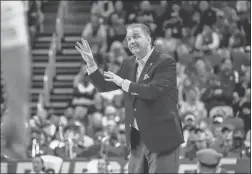  ?? Charles LeClaire/USA TODAY Sports ?? Kentucky Wildcats head coach John Calipari reacts to a play in the first round of the 2024 NCAA Tournament at PPG Paints Arena on March 21.